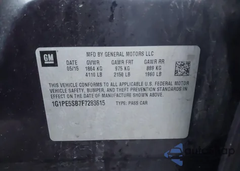 2015 Chevrolet Cruze 2Lt Auto from USA, damaged, VIN 1G1PE5SB7F7283615